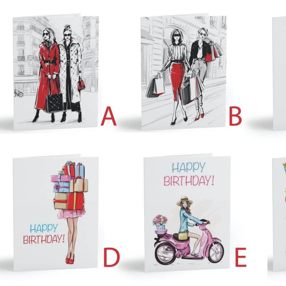 x2 CUSTOM! Fashion Girls Chic Birthday Greeting Cards with Envelopes Stationery